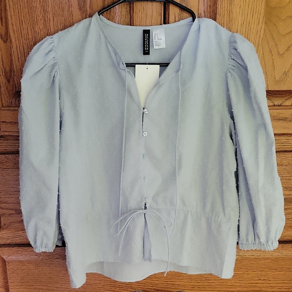 Soft Blue Blouse with Tie Detail